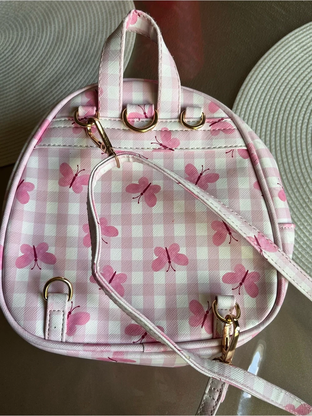 Under One Sky Pink Butterfly Gingham Mini Backpack